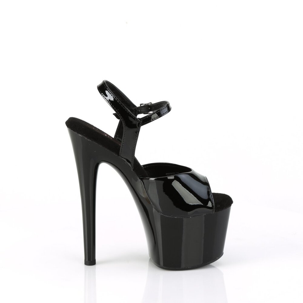 Pleaser Passion 709 7" Heel, 2 3/4" Black Patent Platform Ankle Strap Sandal - Picture 3 of 4